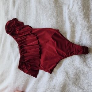 wine ruffle thong bodysuit